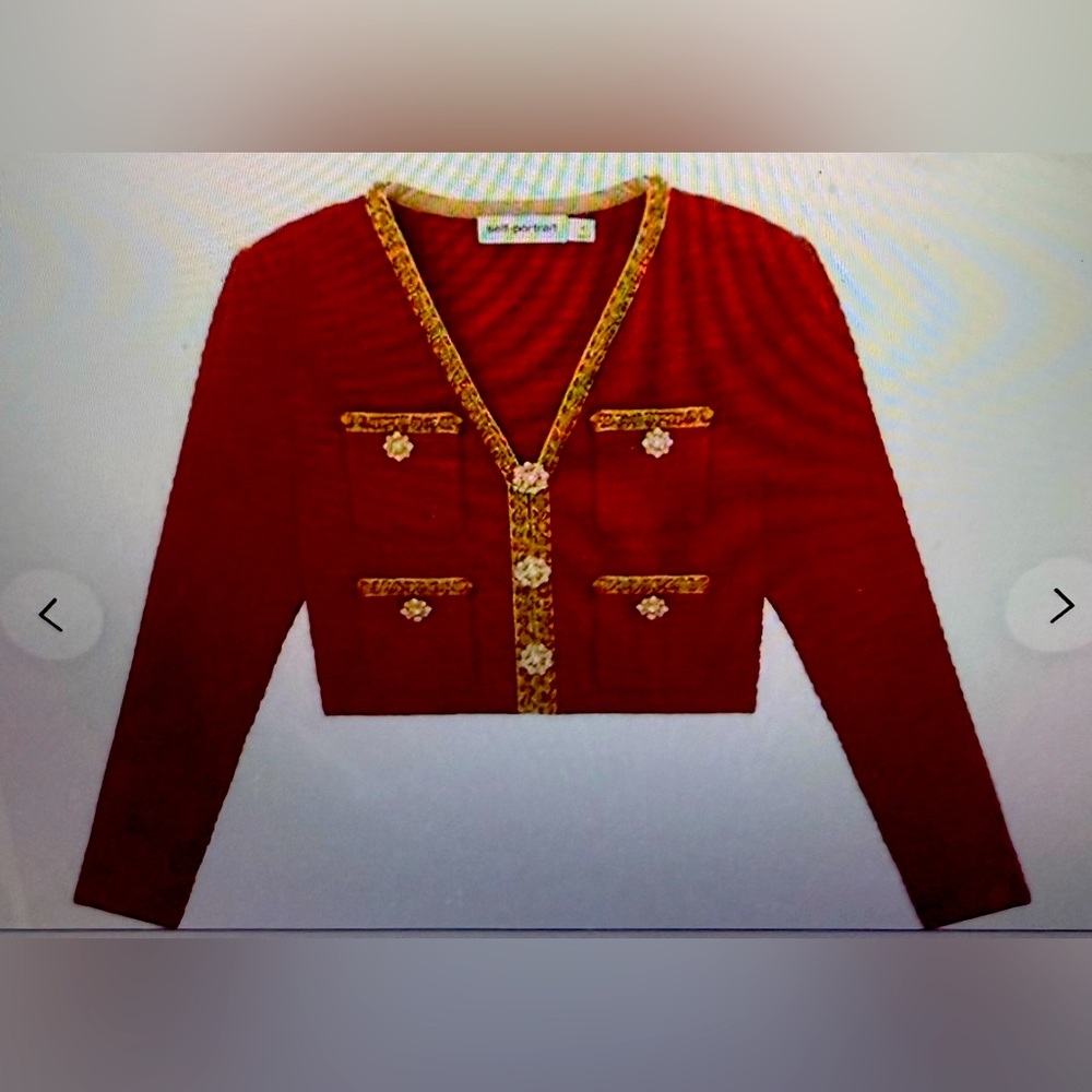 Self-Portrait Crimson Cardigan with Gold Details, new with tags size small - Picture 3 of 7